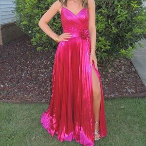 Jovani Fuchsia Prom Dress with Floral Detail